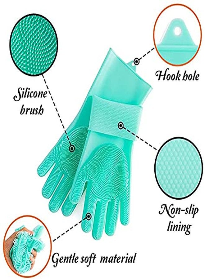 Bagonias Silicone Dish Washing Gloves - Silicon Cleaning Gloves for Kitchen, Pet Grooming - Great for Washing Dishes, Cars, Bathrooms, Floor Cleaning (Multicolor, 1 Pair) - Image 2